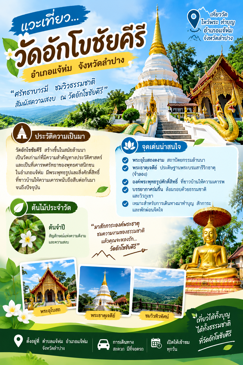 พช. แจ้ห่ม ประชาสัมพันธ์ชุมชนท่องเที่ยว วัดอักโขชัยคีรี วัดสวยกลางขุนเขา แหล่งศรัทธาแห่งเมืองแจ้ห่ม 	วัดอักโขชัยคีรี